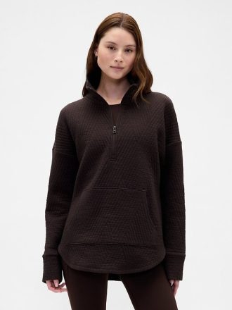 Pullover trapuntato jacquard con mezza zip GapFit