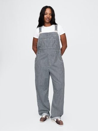 Salopette larga a righe in denim