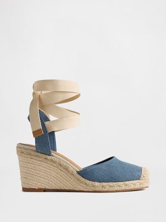 Sandali con zeppa in denim stile espadrillas