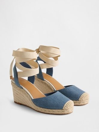 Sandali con zeppa in denim stile espadrillas