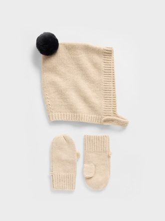 Set berretto e guanti CashSoft con pompon per neonati e bambini