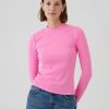 T-shirt a collo alto con costine essenziali T-shirt a collo alto con costine essenziali