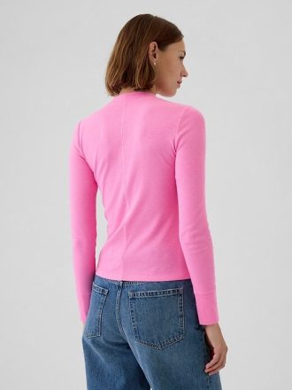 T-shirt a collo alto con costine essenziali