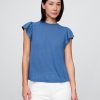 T-shirt con maniche a palloncino in misto lino T-shirt con maniche a palloncino in misto lino