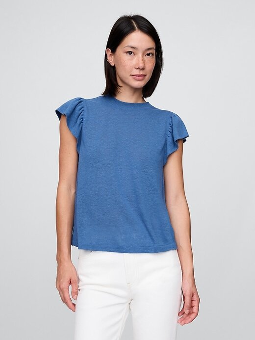 T-shirt con maniche a palloncino in misto lino T-shirt con maniche a palloncino in misto lino