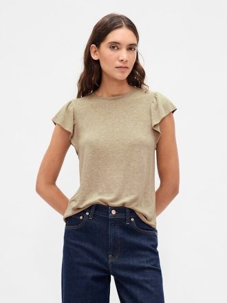T-shirt con maniche a palloncino in misto lino