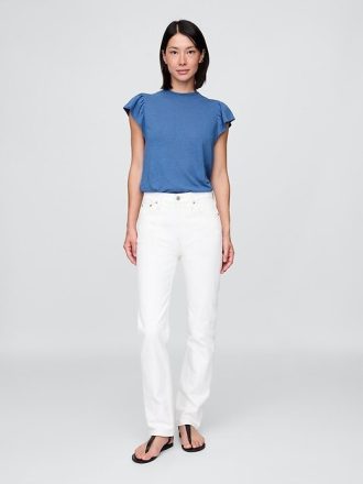 T-shirt con maniche a palloncino in misto lino