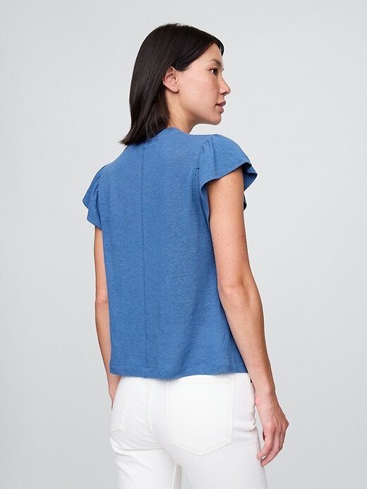 T-shirt con maniche a palloncino in misto lino T-shirt con maniche a palloncino in misto lino