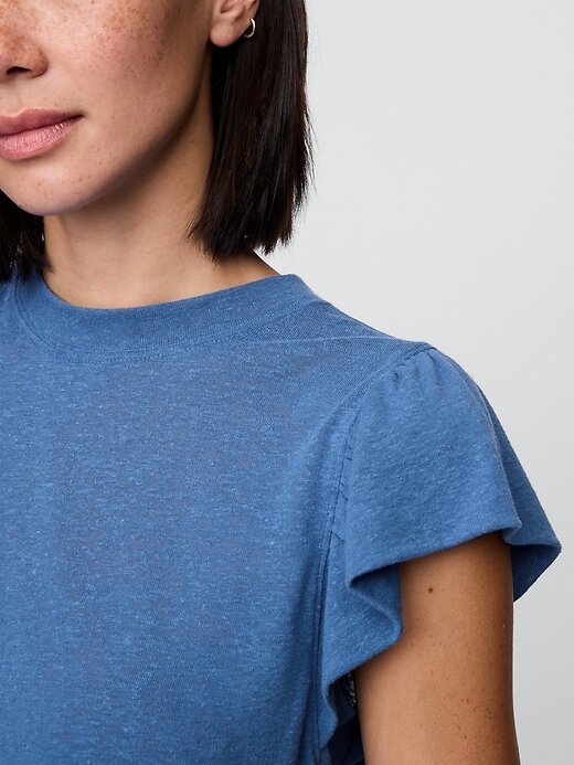 T-shirt con maniche a palloncino in misto lino T-shirt con maniche a palloncino in misto lino