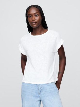 T-shirt con risvolto in misto lino