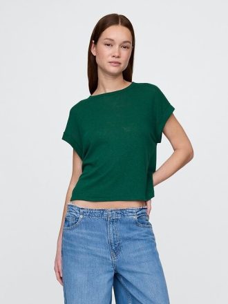 T-shirt con risvolto in misto lino