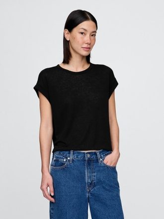 T-shirt con risvolto in misto lino