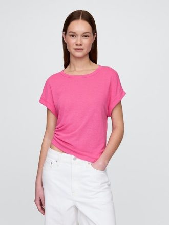 T-shirt con risvolto in misto lino