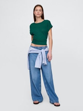 T-shirt con risvolto in misto lino