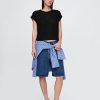 T-shirt con risvolto in misto lino T-shirt con risvolto in misto lino