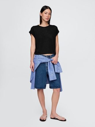 T-shirt con risvolto in misto lino