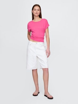 T-shirt con risvolto in misto lino