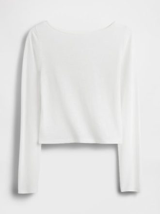 T-shirt corta con scollo a barca in misto lino