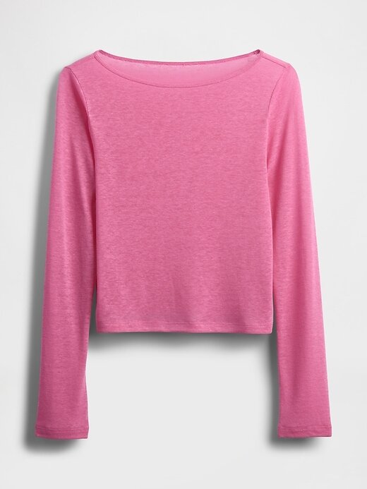 T-shirt corta con scollo a barca in misto lino T-shirt corta con scollo a barca in misto lino