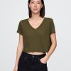 T-shirt corta con scollo a V in misto lino T-shirt corta con scollo a V in misto lino