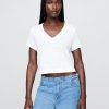 T-shirt corta con scollo a V in misto lino T-shirt corta con scollo a V in misto lino