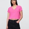 T-shirt corta con scollo a V in misto lino T-shirt corta con scollo a V in misto lino