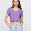 T-shirt corta con scollo a V in misto lino T-shirt corta con scollo a V in misto lino