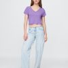 T-shirt corta con scollo a V in misto lino T-shirt corta con scollo a V in misto lino