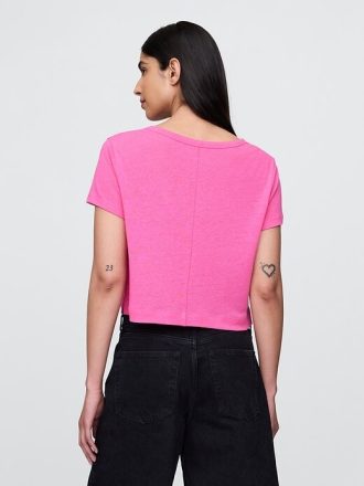 T-shirt corta con scollo a V in misto lino
