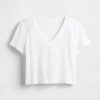 T-shirt corta con scollo a V in misto lino T-shirt corta con scollo a V in misto lino