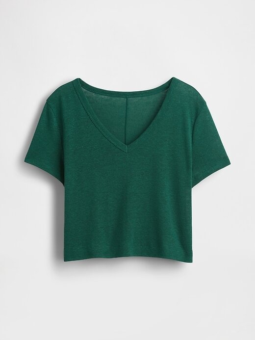 T-shirt corta con scollo a V in misto lino T-shirt corta con scollo a V in misto lino