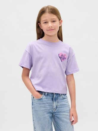 T-shirt grafica oversize con paillettes flippy per bambini