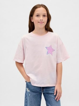 T-shirt grafica oversize con paillettes flippy per bambini