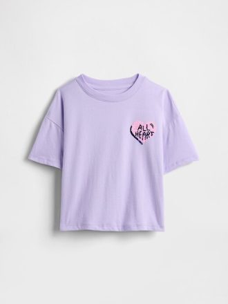 T-shirt grafica oversize con paillettes flippy per bambini