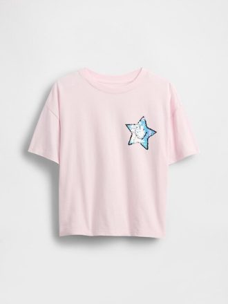 T-shirt grafica oversize con paillettes flippy per bambini