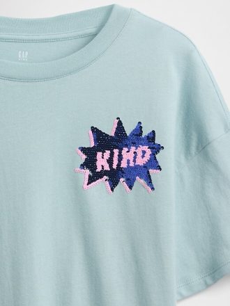 T-shirt grafica oversize con paillettes flippy per bambini