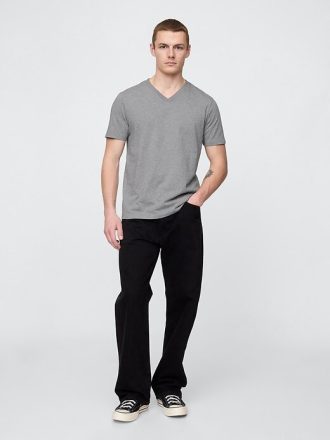 T-shirt in jersey di cotone con scollo a V