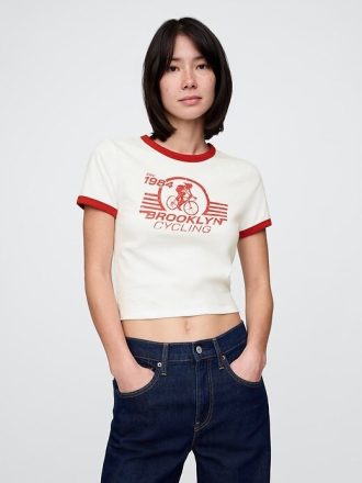 T-shirt rimpicciolita con grafica in jersey di cotone