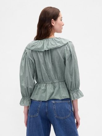 Top con scollo a V e colletto a balze