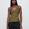 Top con scollo all’americana ricamato in misto lino Top con scollo all’americana ricamato in misto lino