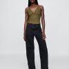 Top con scollo all’americana ricamato in misto lino Top con scollo all’americana ricamato in misto lino
