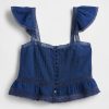 Top corto con peplo in voile con volant in pizzo Top corto con peplo in voile con volant in pizzo