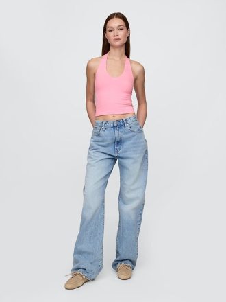 Top corto con scollo all’americana in maglia stretta