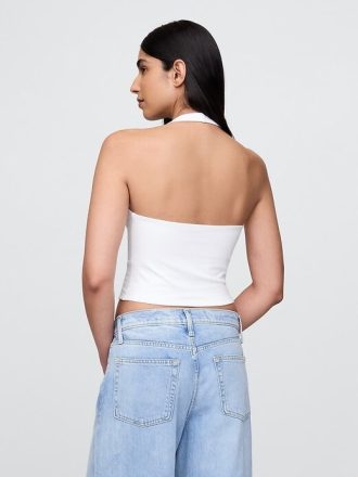 Top corto con scollo all’americana in maglia stretta