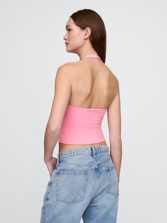 Top corto con scollo all’americana in maglia stretta