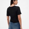 Top corto in maglia traforata in misto lino Top corto in maglia traforata in misto lino