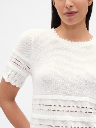 Top corto in maglia traforata in misto lino