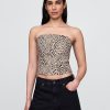Top corto senza spalline in misto lino con corsetto Top corto senza spalline in misto lino con corsetto