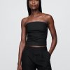 Top corto senza spalline in misto lino con corsetto Top corto senza spalline in misto lino con corsetto