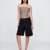 Top corto senza spalline in misto lino con corsetto Top corto senza spalline in misto lino con corsetto
